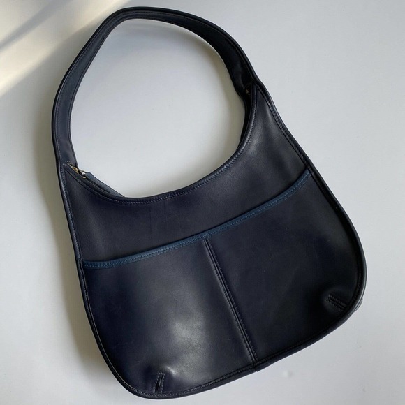 Vintage Coach Ergo Zip Hobo Crescent Shoulder Bag Leather Navy Blue USA